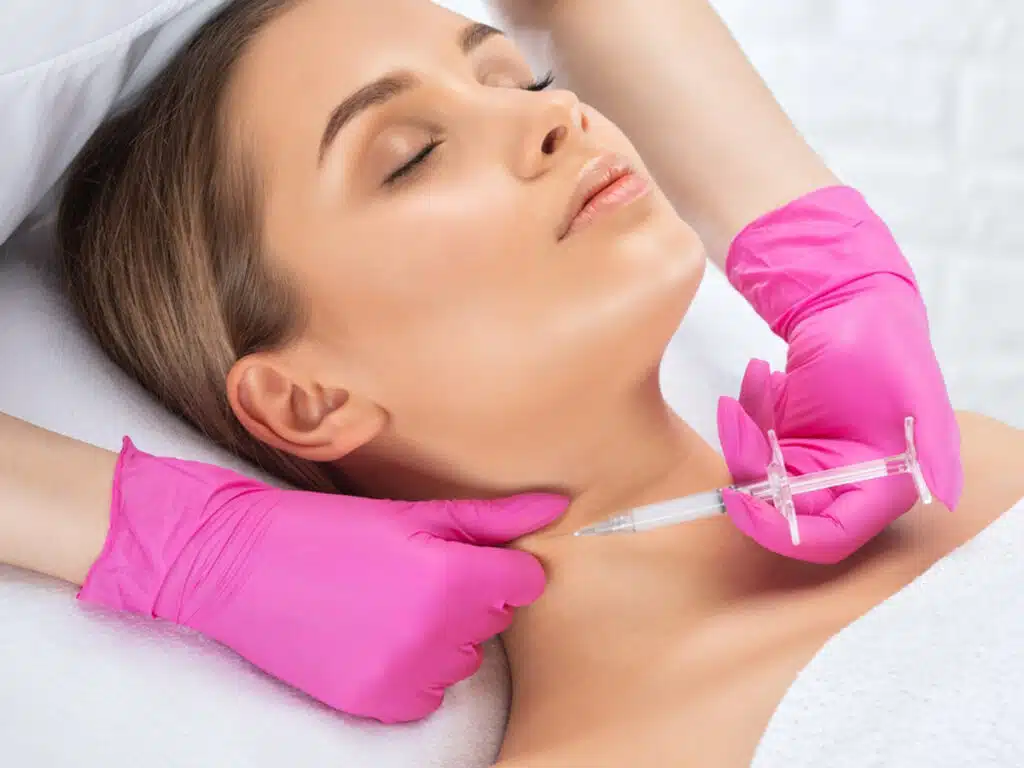 Cosmetic procedures such as Botox and fillers can help to smooth crepey skin on the neck area