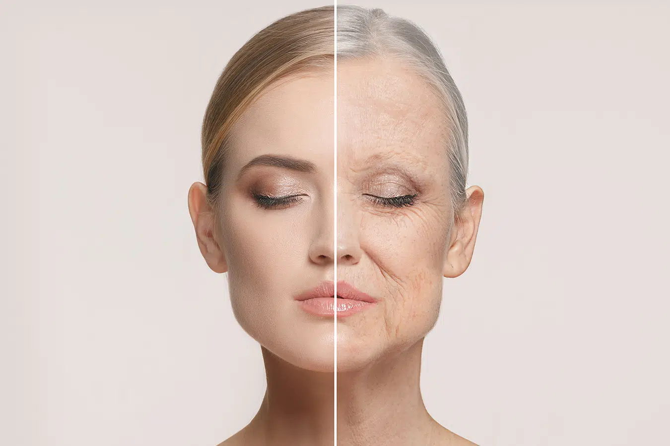 Split-face comparison showing smoother, younger-looking skin after laser skin resurfacing treatment.